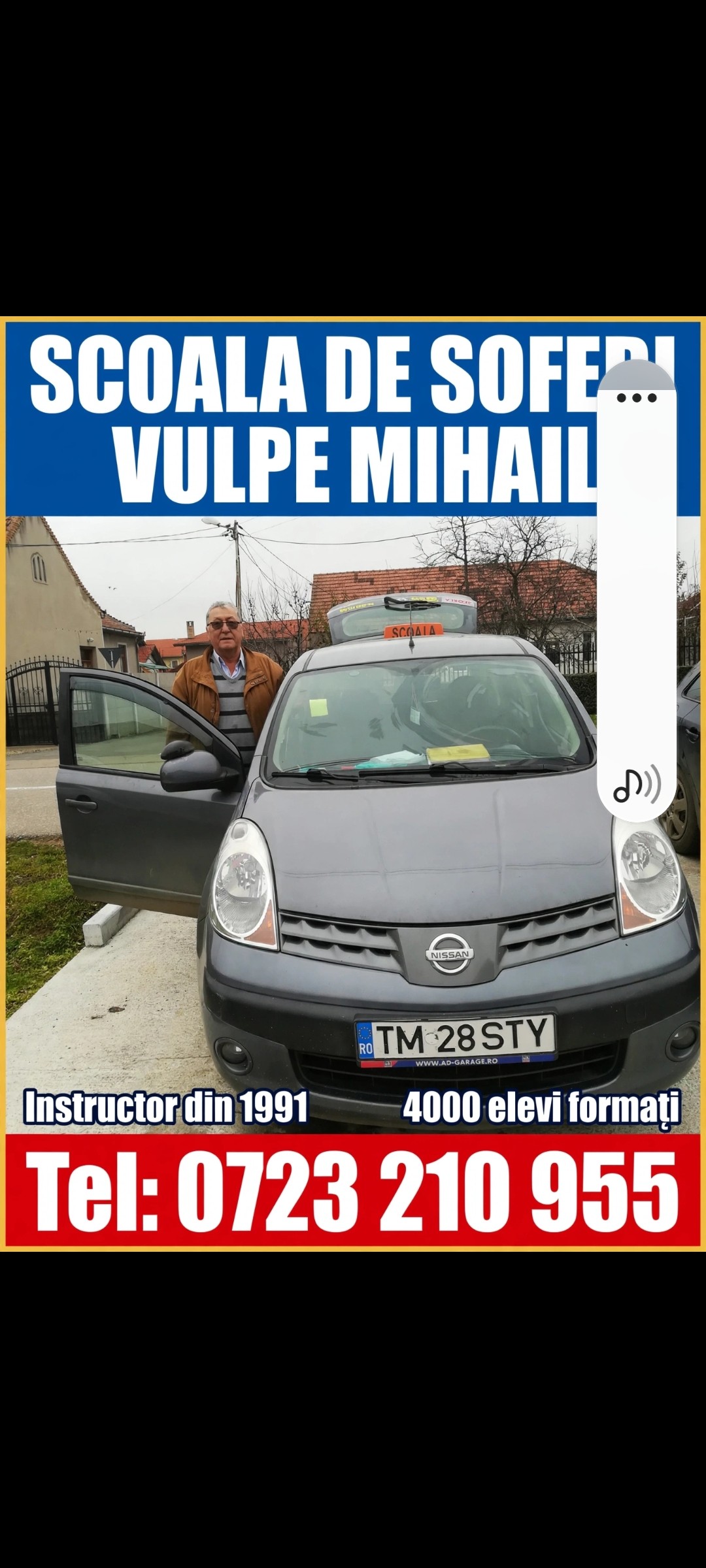 Ing. Mihail Vulpe lângă mașina de școală Nissan Note 1.5 dCi